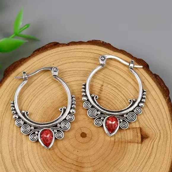 Sterling Silver & Garnet Earrings - Picture 2 of 5